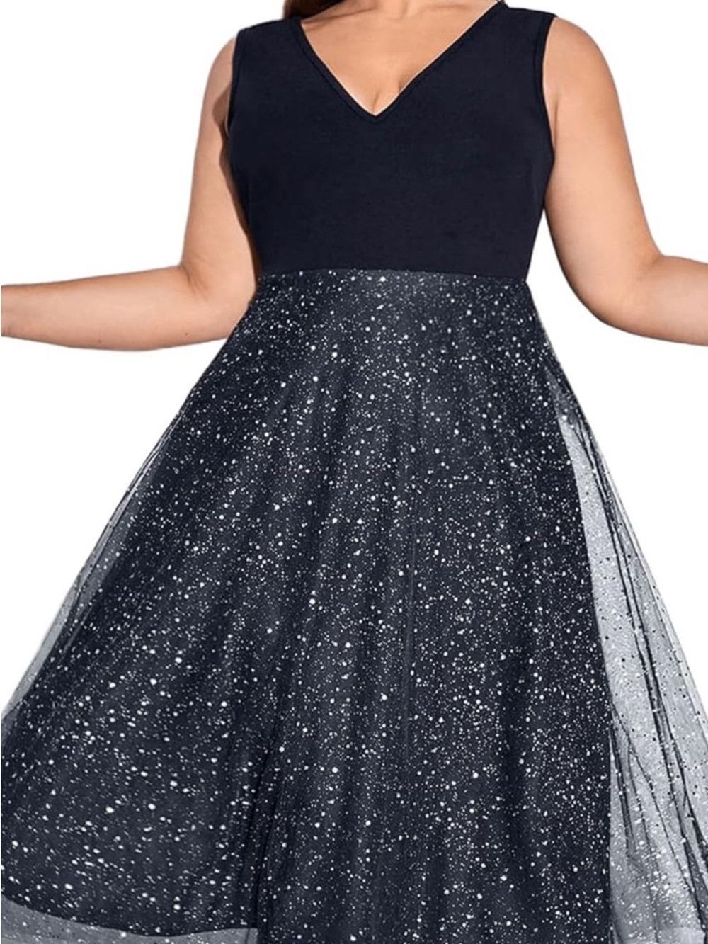 Sparkle Black V-Neck Tulle Skirt Cocktail Dress